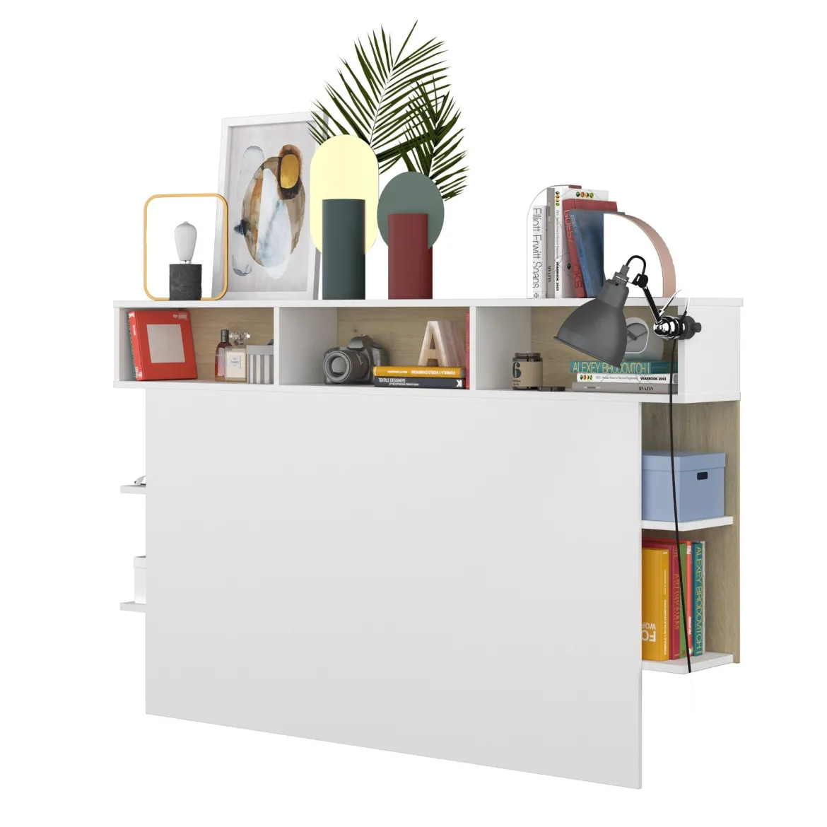 Tête de lit 160 cm bois blanc avec rangements Terre de nuit