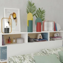 Tête de lit 160 cm bois blanc avec rangements Terre de nuit