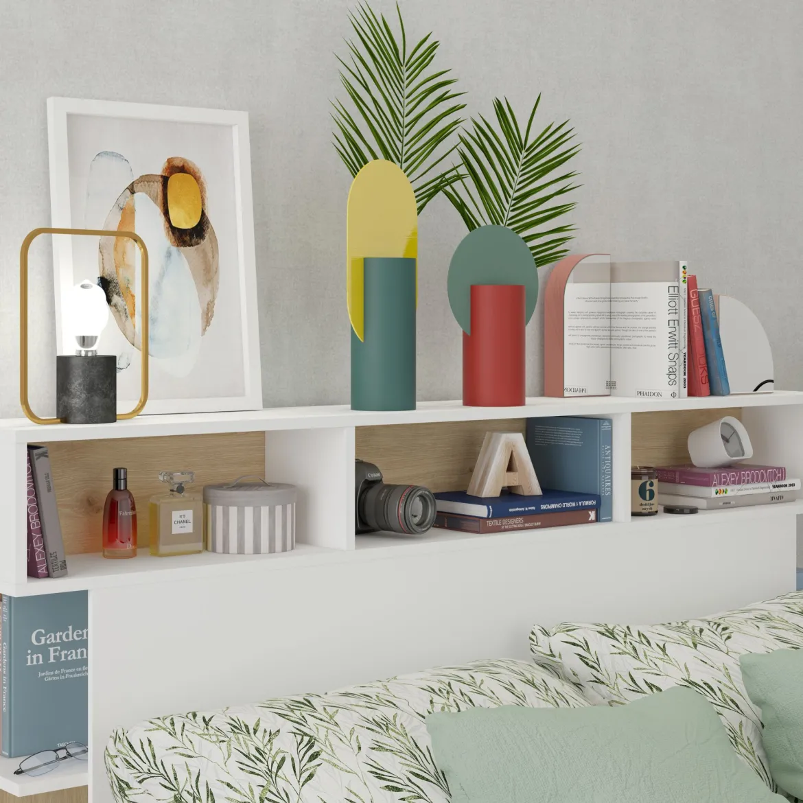 Tête de lit 160 cm bois blanc avec rangements Terre de nuit