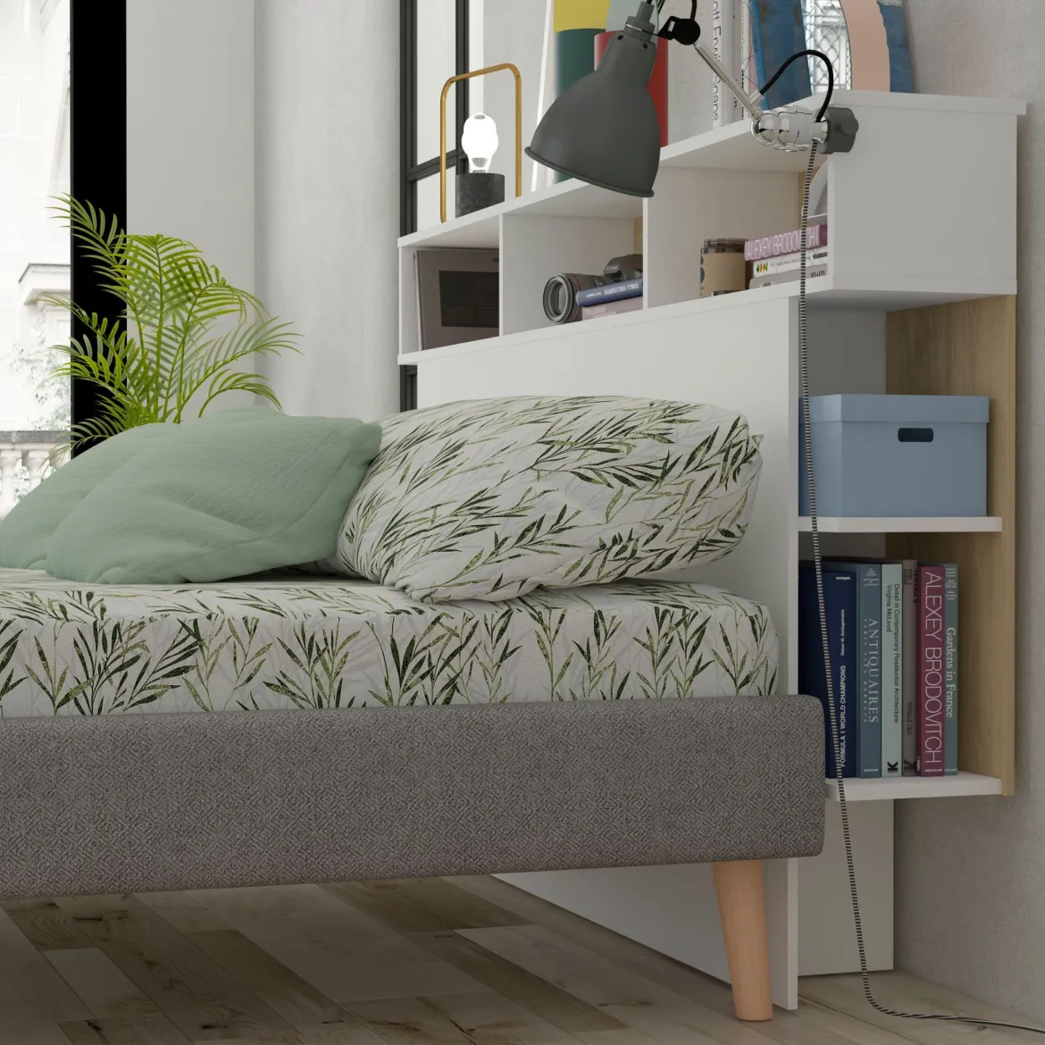Tête de lit 160 cm bois blanc avec rangements Terre de nuit