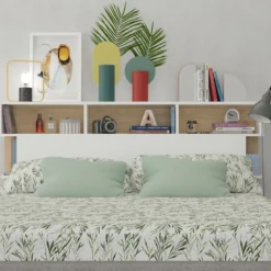 Tête de lit 160 cm bois blanc avec rangements Terre de nuit