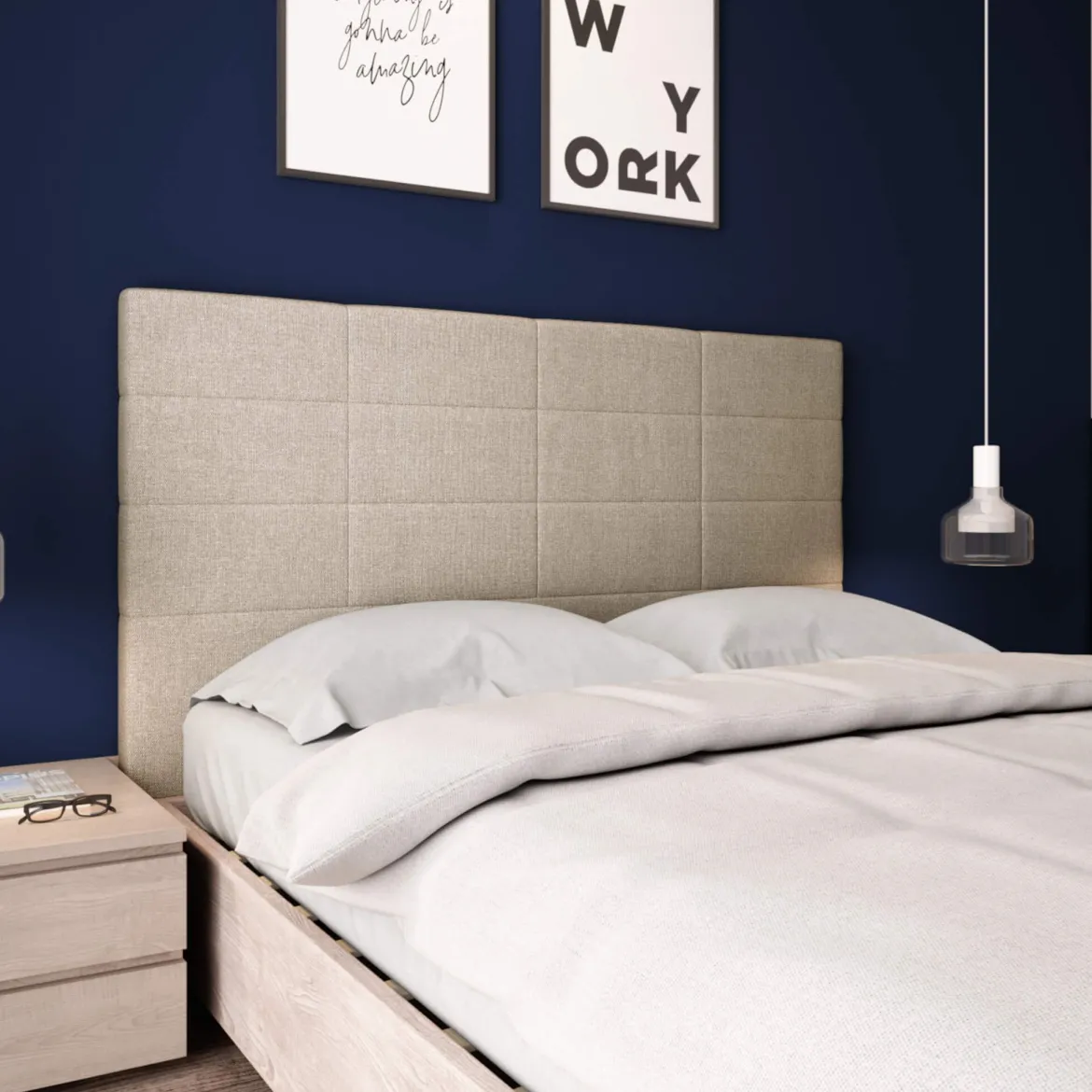 Tête de lit déco aspect quadrillé beige