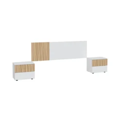 Tête de lit réversible avec 2 chevets 2 tiroirs - Blanc et bois naturel - TL81012