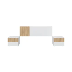 Tête de lit réversible avec 2 chevets 2 tiroirs - Blanc et bois naturel - TL81012